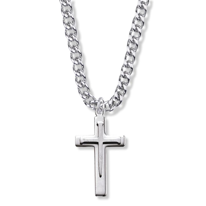 Extel Large Sterling Silver Overlaid  Nail Cross Pendant for Men with 24" chain