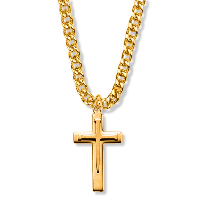 Extel Large 14KT Gold Plated Over Sterling Silver Overlaid  Nail Cross Pendant for Men with 24" chain