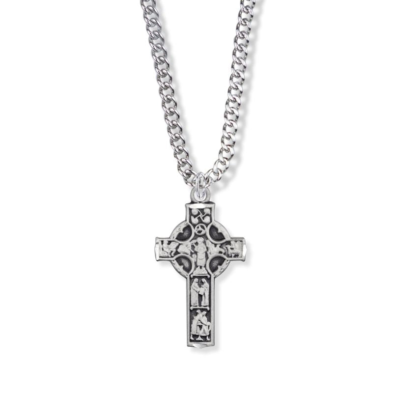 Extel Large Sterling Silver Celtic Figures Cross Pendant for Men Women with 20" chain