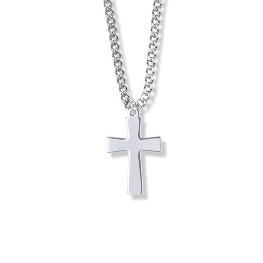 Extel Large Sterling Silver Flared Ends Cross Pendant for Boy with 18" chain