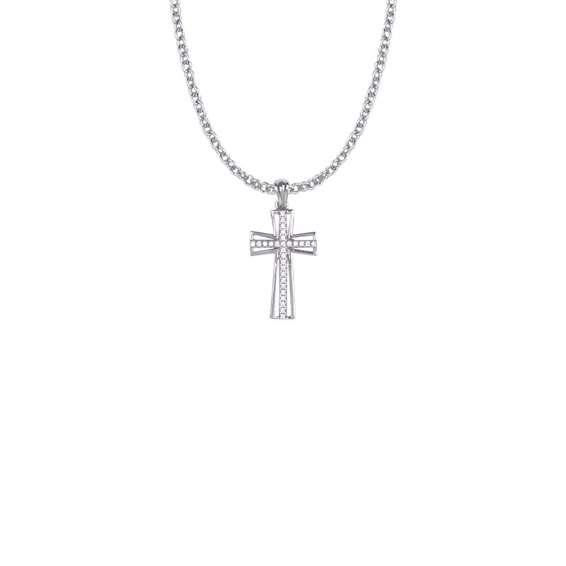 Extel Large Sterling Silver Pierced and Flared Crystal CZ Stone Cross Pendant for Women with 18" chain