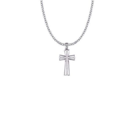 Extel Large Sterling Silver Pierced and Flared Crystal CZ Stone Cross Pendant for Women with 18" chain