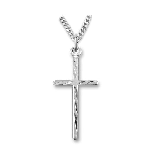 Extel Medium Sterling Silver Diamond Engraved Stick Cross Pendant for Women with 18" chain