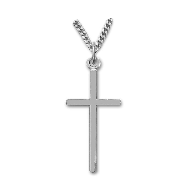 Extel Medium Sterling Silver Diamond Engraved Stick Cross Pendant for Women with 18" chain