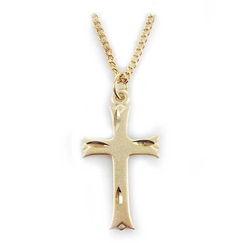 Extel Large 14KT Gold Plated over Sterling Silver Budded Ends Cross Pendant for Men Women with 18" chain