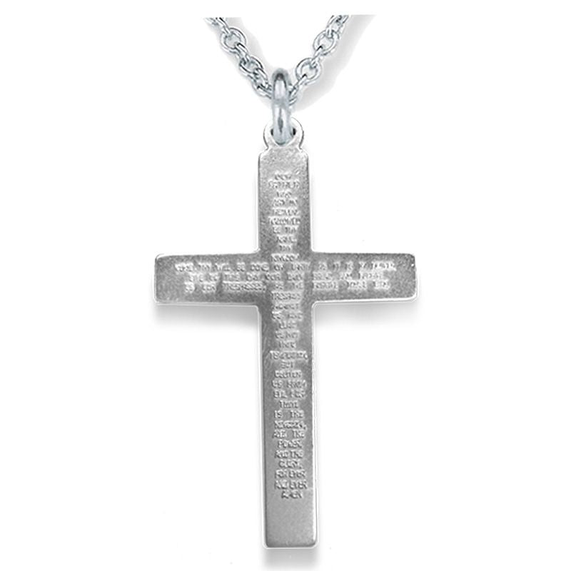 Extel Large Sterling Silver Cross Pendant with Our Father Prayer on Back for Men with 24" chain