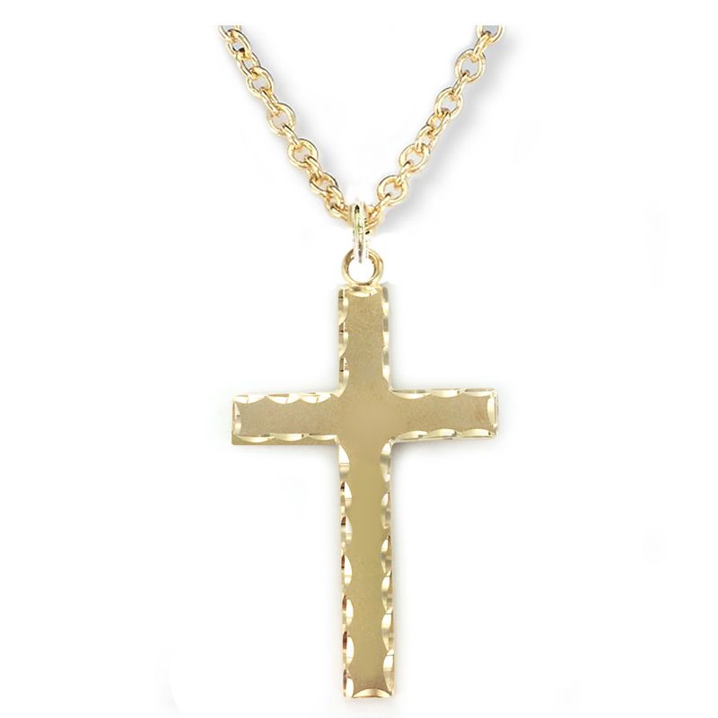 Extel Large 14KT Gold Plated Over Sterling Silver Cross Pendant with Our Father Prayer on Back for Men with 24" chain