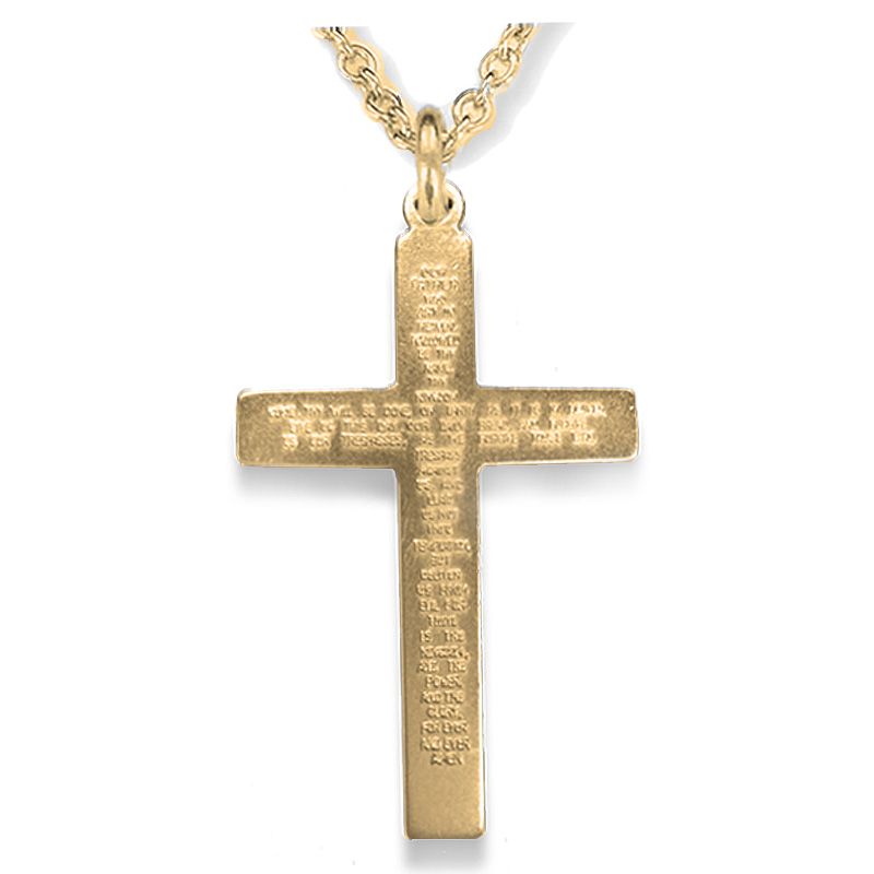 Extel Large 14KT Gold Plated Over Sterling Silver Cross Pendant with Our Father Prayer on Back for Men with 24" chain