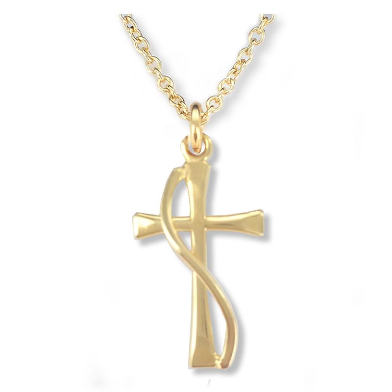 Extel Medium 14KT Gold Plated Over Sterling Silver Flared and Wired Cross Pendant for Women with 16" chain