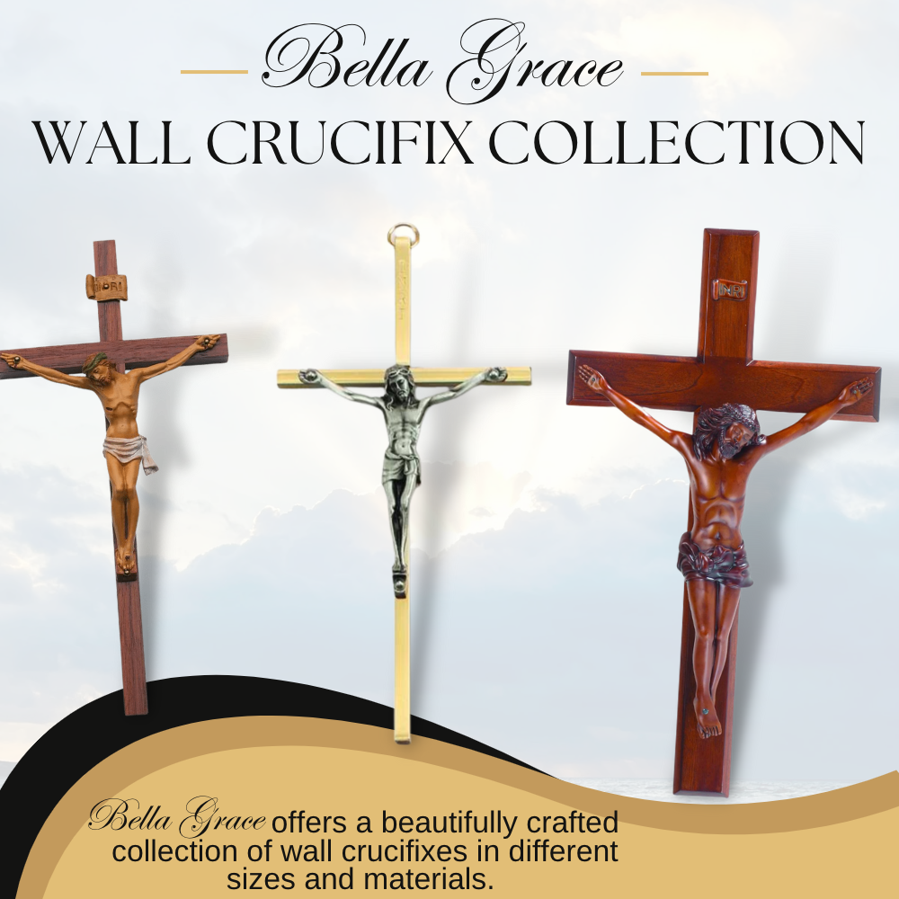 Large Catholic Oak Wood Wall Crucifix, 11", for Home, Office, Over Door