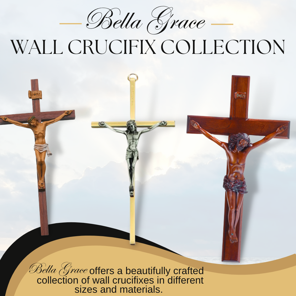 Large Catholic Walnut Wood Standing Crucifix, 10", for Home, Office